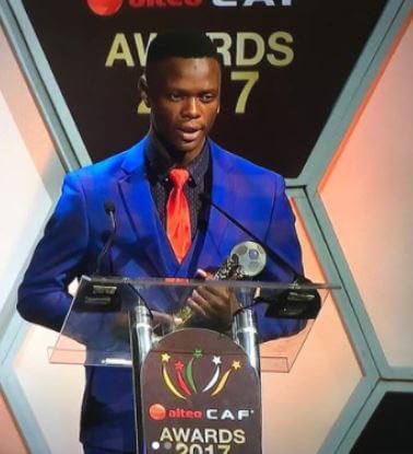 Patson Daka receiving 2017 CAF young African footballer of the year award.